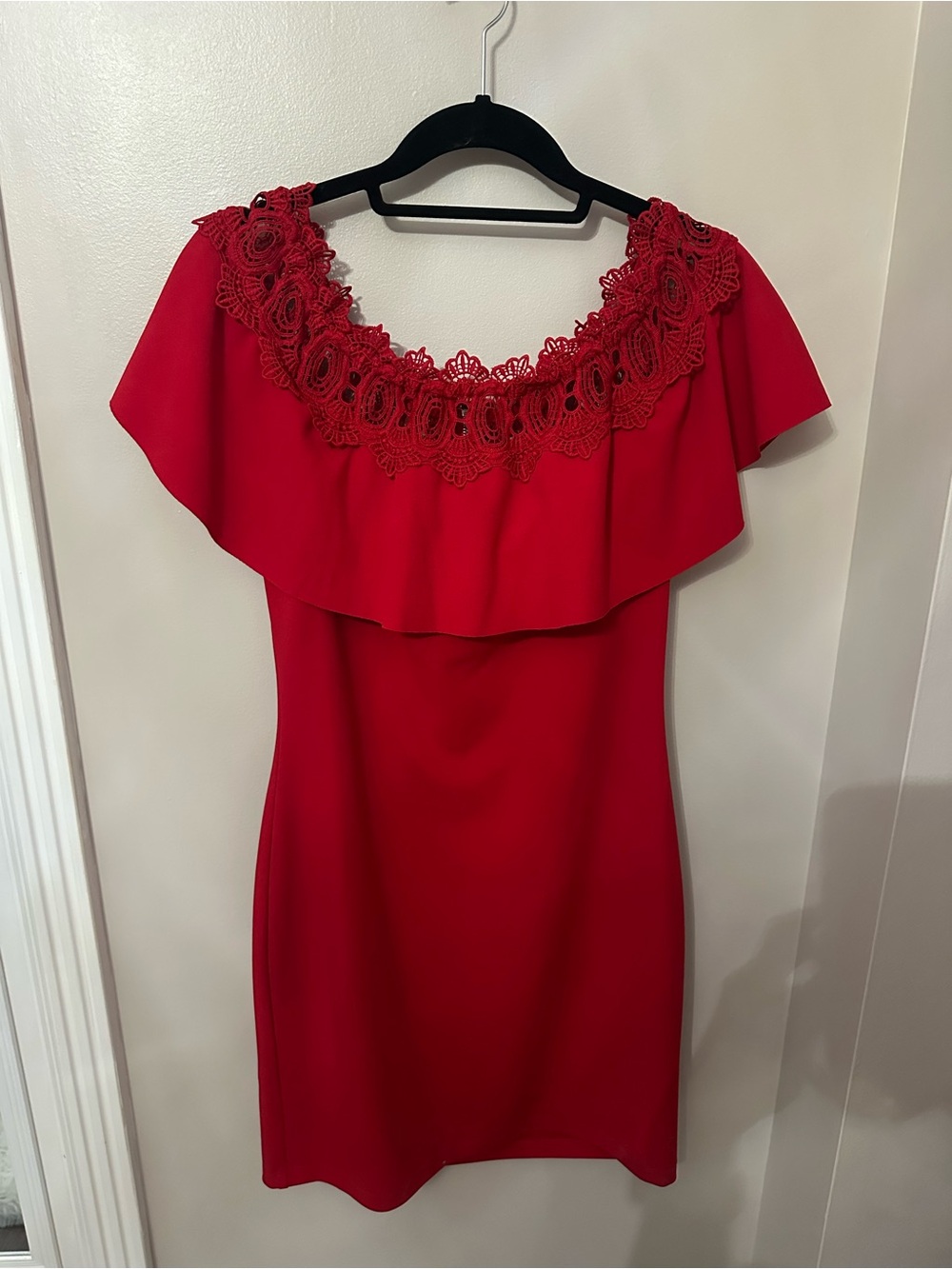BCX Red One-Shoulder Lace-Trim Cocktail Dress
